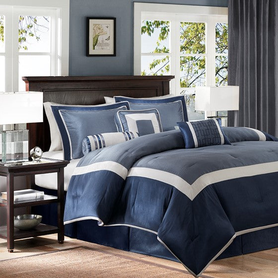 7 Piece Comforter Set Navy King Olliix.com