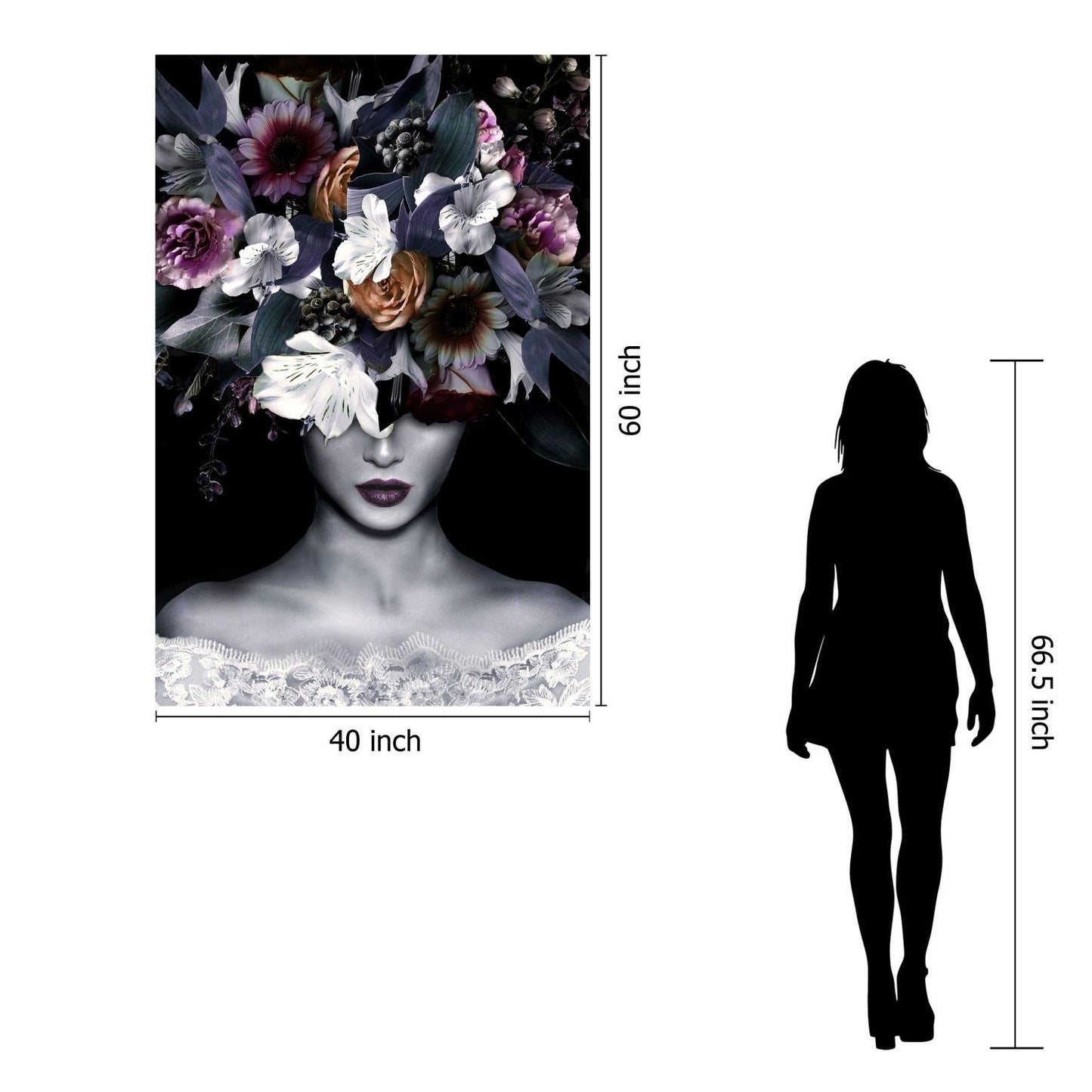 Temp Glass With Foil - Floral Lady Front - Dark Gray Classy Art