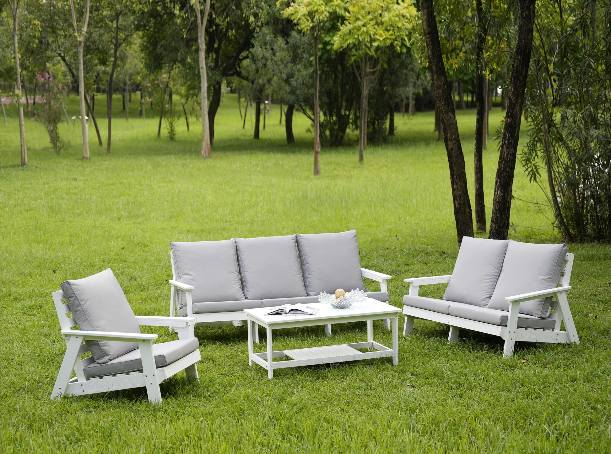 4-Piece Conversation Patio Set, HIPS Weather Resistance Outdoor Sofa and Coffee Table, White/Grey ***(FREE SHIPPING)*** House to Home Furnishings LLC