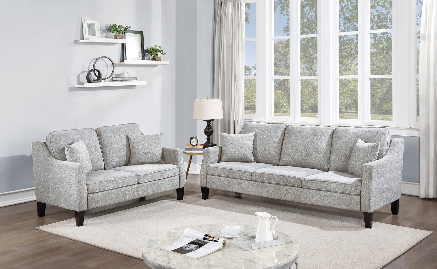 2pc Sofa Set Sofa And Loveseat Living Room Furniture Grey Blended Chenille Cushion Couch w Pillows House to Home Furnishings LLC