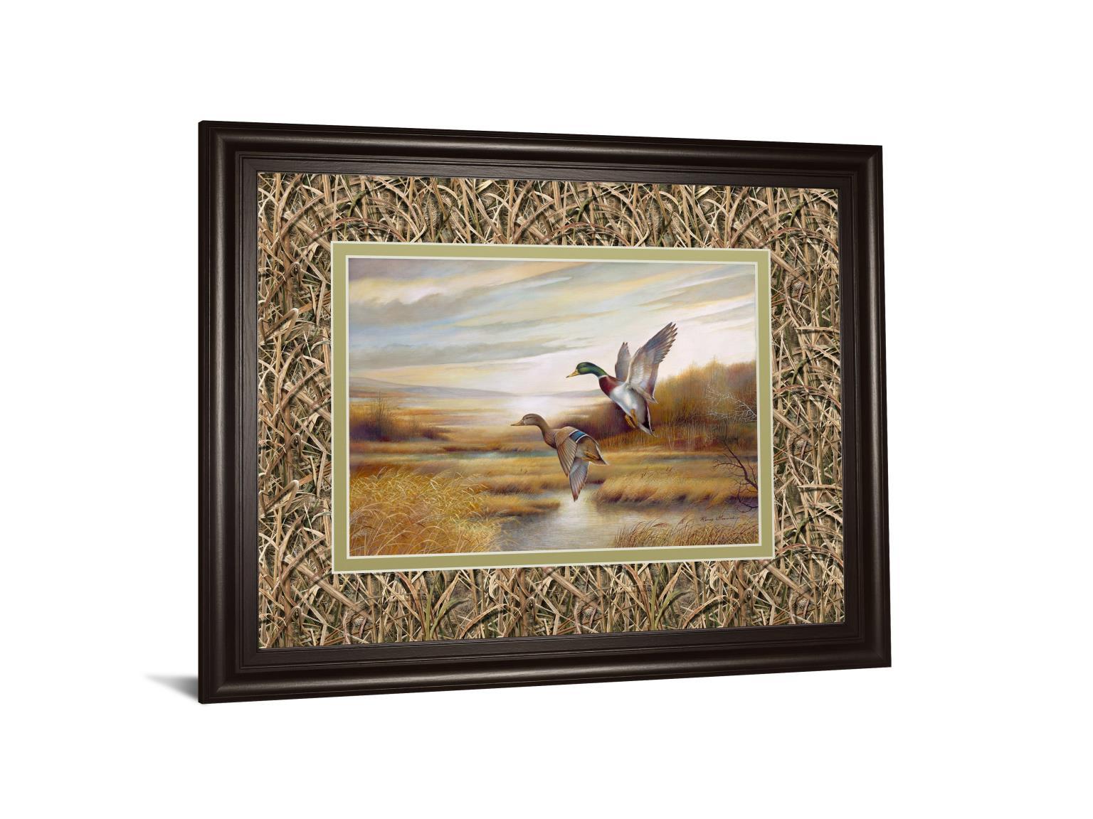 34x40 Mallards By Ruanne Manning And Mossy Oak Native Living - Framed Print Wall Art - Dark Brown Classy Art