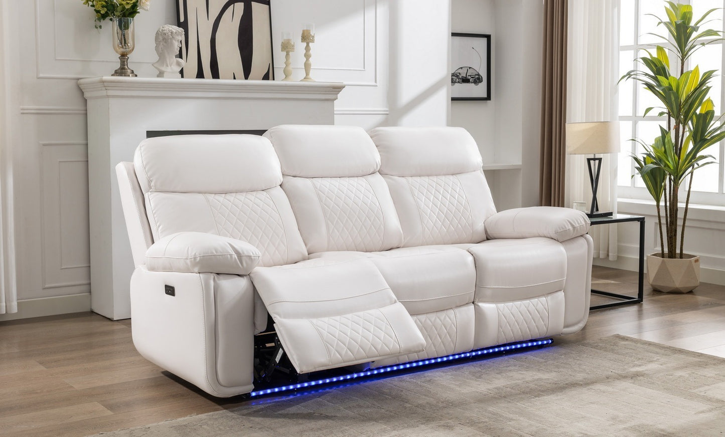 2 Pieces Power Reclining Sofa Sets,Technical Leather Power reclining Loveseat Power recliner  w/ Bluetooth speaker / LED strip for Living Room,White House to Home Furnishings LLC