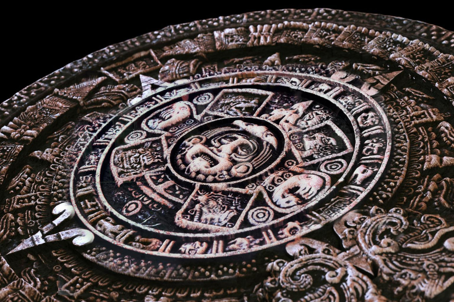 Tempered Glass With Rhinestones - Mayan Calendar - Dark Brown Classy Art