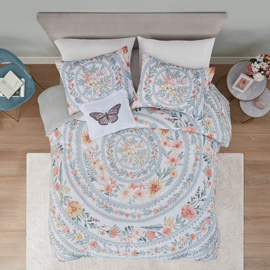 Boho Comforter Set Blush/Green Full/Queen Olliix.com