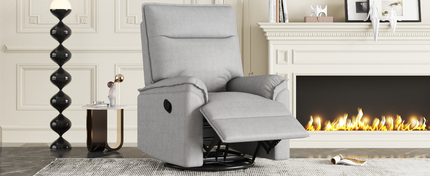 360° Degree Swivel Upholstered Manual Recliner Chair Theater Recliner Sofa Nursery Glider Rocker for Living Room, Grey House to Home Furnishings LLC