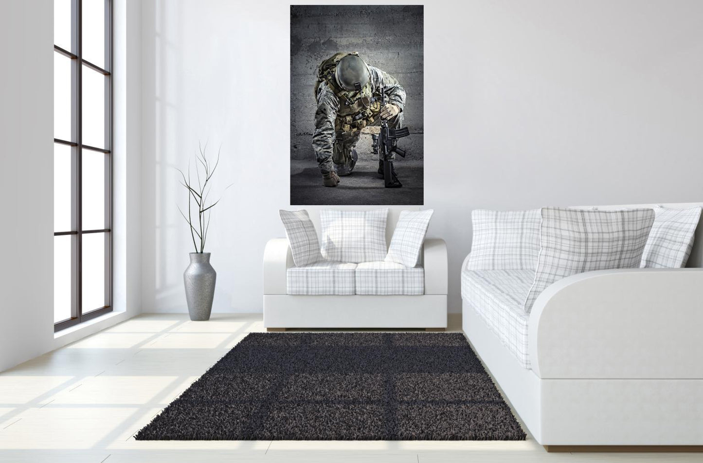 Tempered Glass With Foil - Kneeling Solider - Dark Gray Classy Art