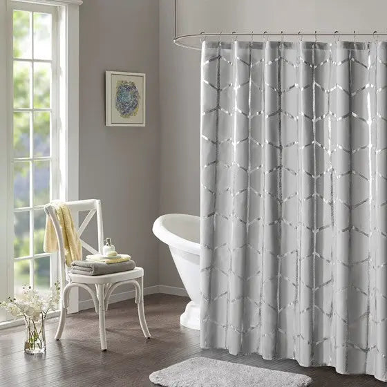 Printed Metallic Shower Curtain Grey/Silver Olliix.com