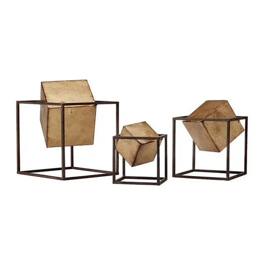 Gold Cubes 3-piece Tabletop Decor Set Black/Gold Olliix.com
