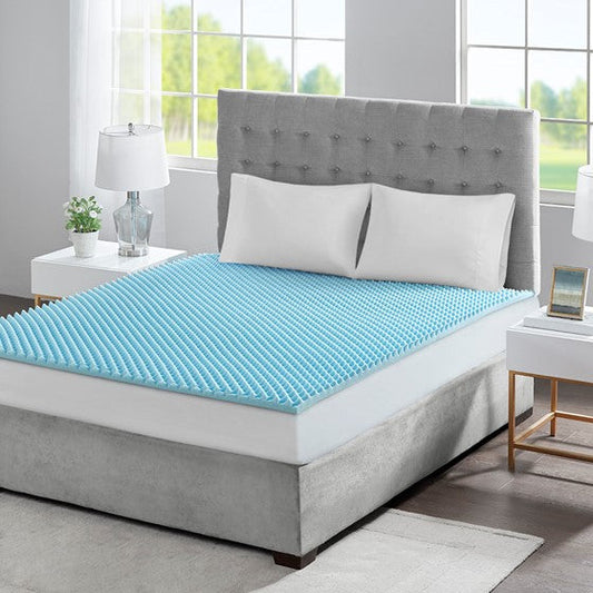 All Season Reversible Hypoallergenic 1.5" Cooling Mattress Topper Blue King Olliix.com