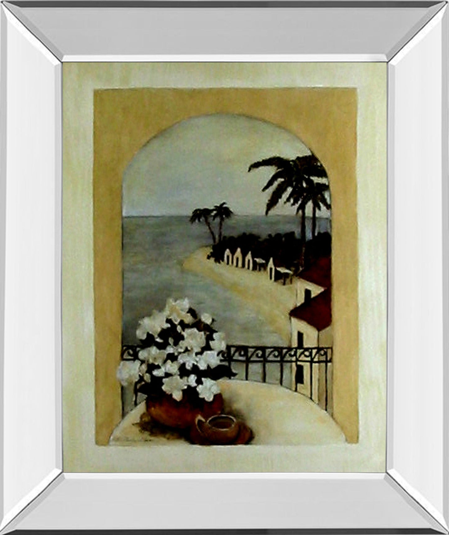 Tropical Moon By Ruane Manning - Mirror Framed Print Wall Art - Beige Classy Art