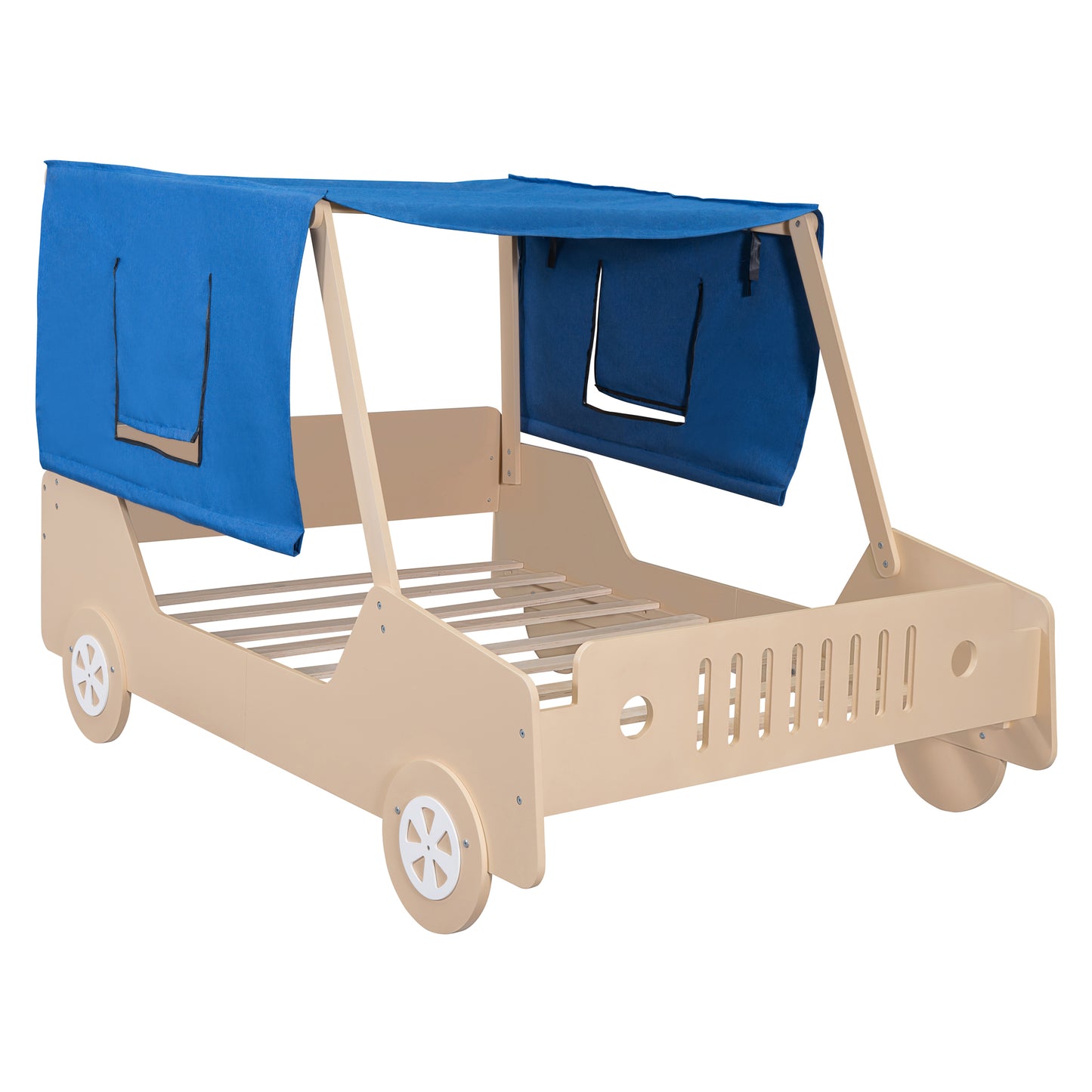 Full Size Car Shaped Bed with Tents,Natural House to Home Furnishings LLC