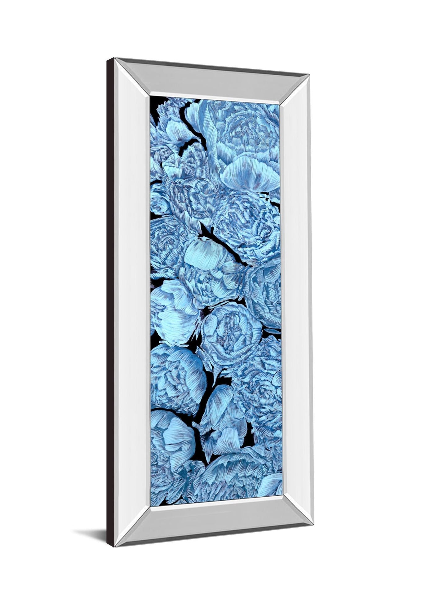 Blue Peonies I By Melissa Wang - Mirror Framed Print Wall Art - Blue Classy Art