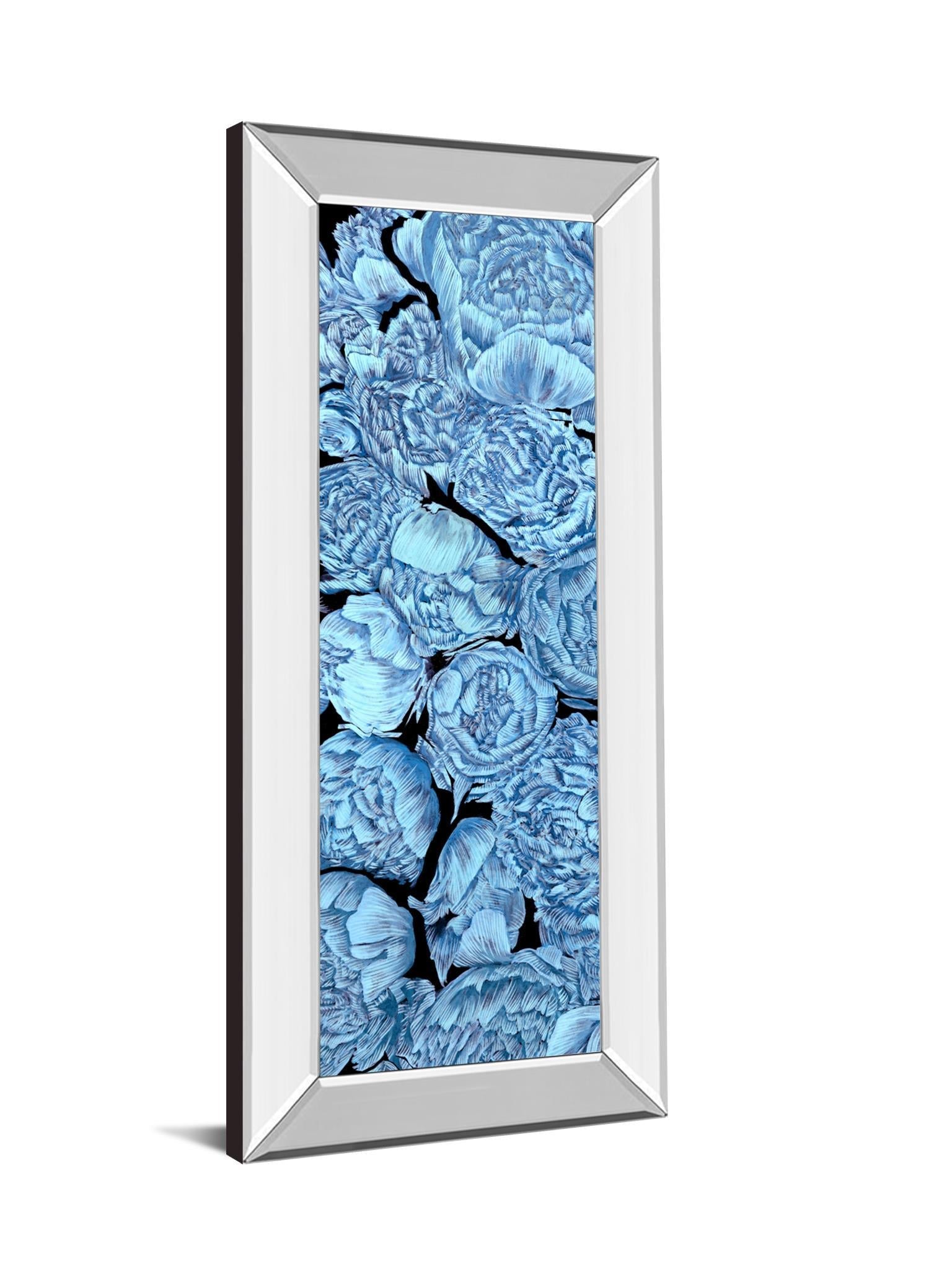 Blue Peonies I By Melissa Wang - Mirror Framed Print Wall Art - Blue Classy Art