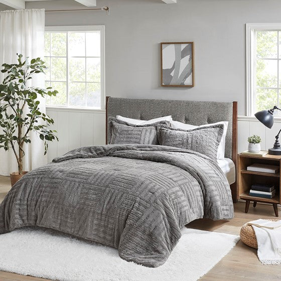 Fur Down Alternative Comforter Mini Set Grey Twin Olliix.com