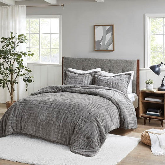 Fur Down Alternative Comforter Mini Set Grey Twin Olliix.com