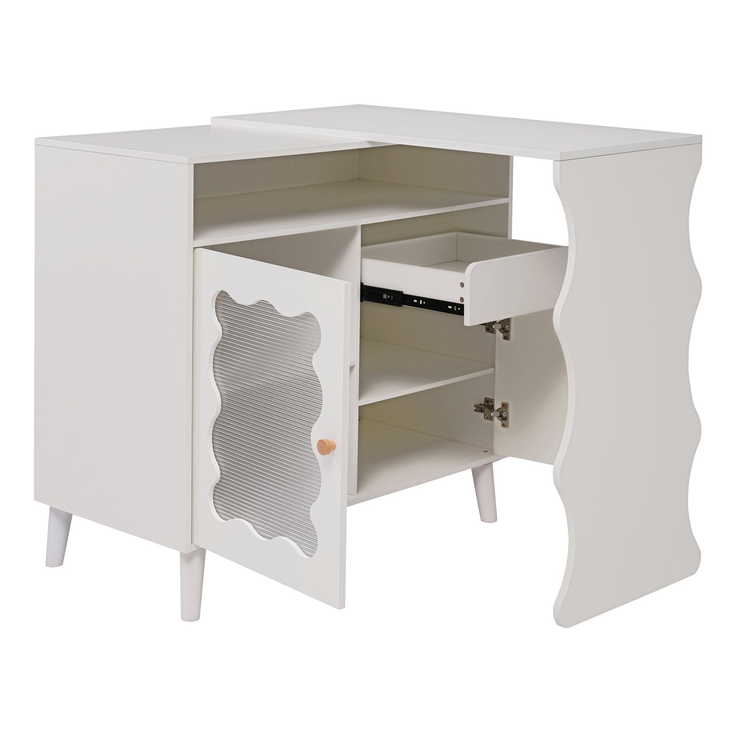 41"-79" Cloud Wave Extendable Sofa Bar Table Cabinet Behind Couch Pub Table with LED House to Home Furnishings LLC