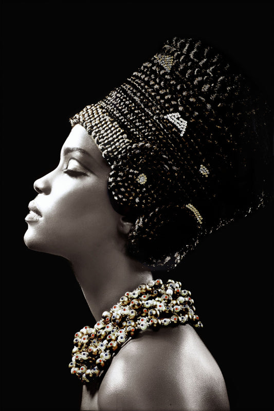 Temp Glass With Foil & Rhinestones - Woman Side Profile - Black