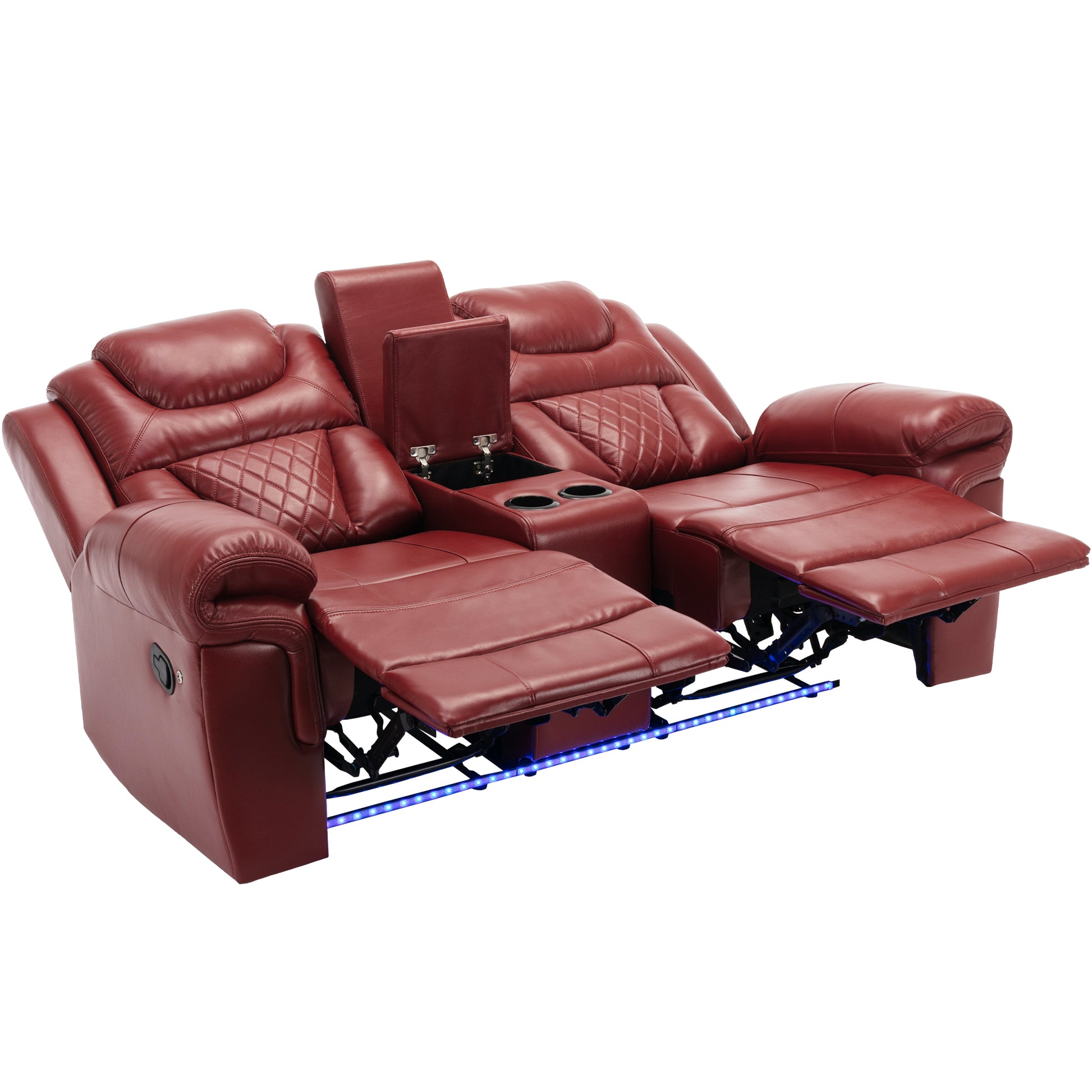 3 Pieces Recliner Sofa Sets Home Theater Seating Manual Recliner Chair with Center Console and LED Light Strip for Living Room, Wind Red House to Home Furnishings LLC