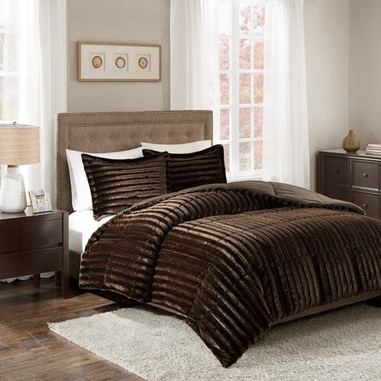 Faux Fur Comforter Mini Set Chocolate Cal King Olliix.com