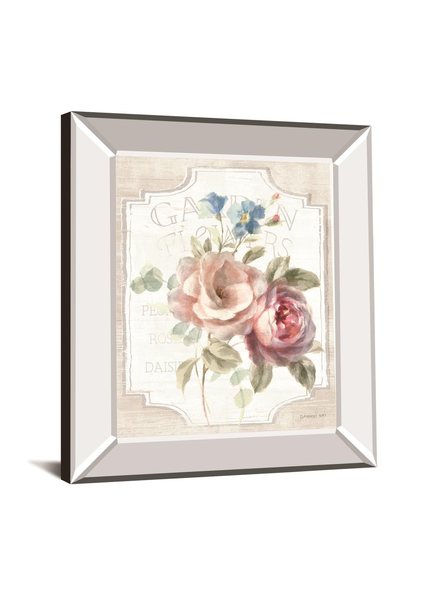 Cottage Garden IV On Wood By Danhui Nai - Mirror Framed Print Wall Art - White Classy Art