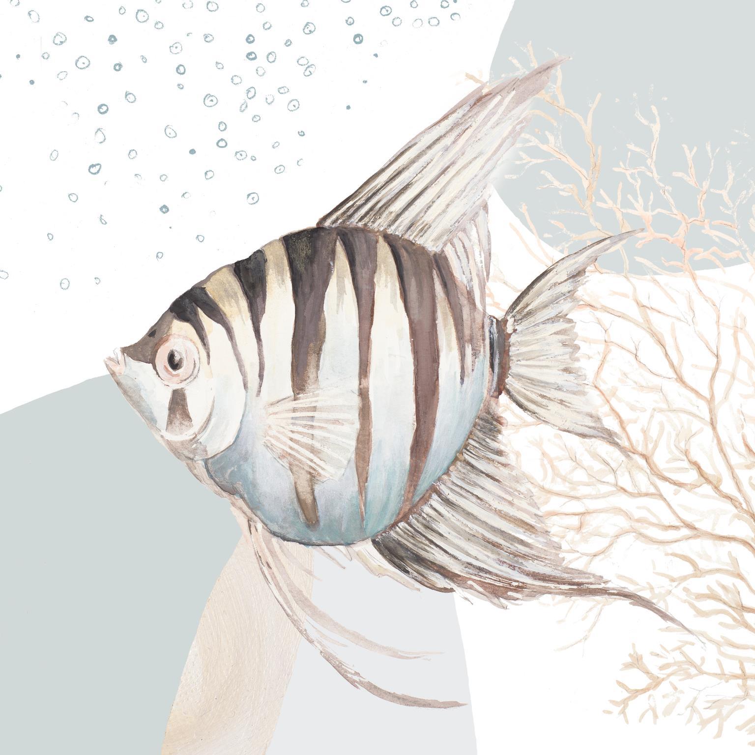 Ocean Oasis Bubbles Striped Fish By Patricia Pinto - White Classy Art