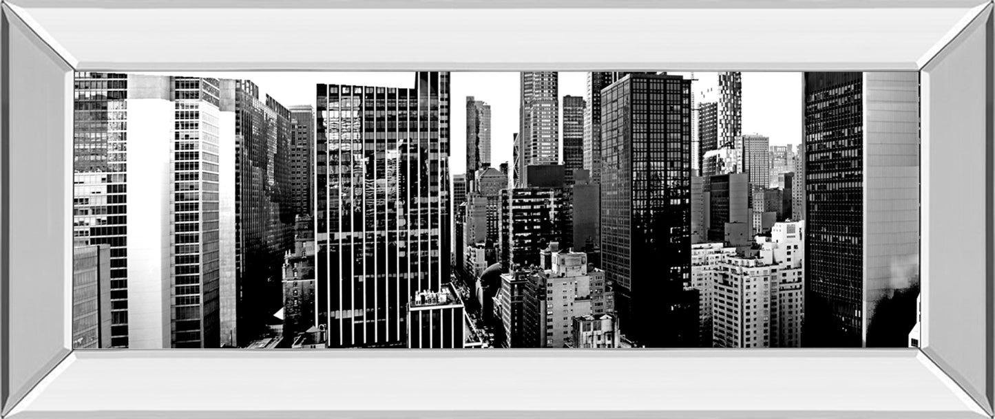 Panorama Of NYC VII By Jeff Pica - Mirror Framed Print Wall Art - Black Classy Art