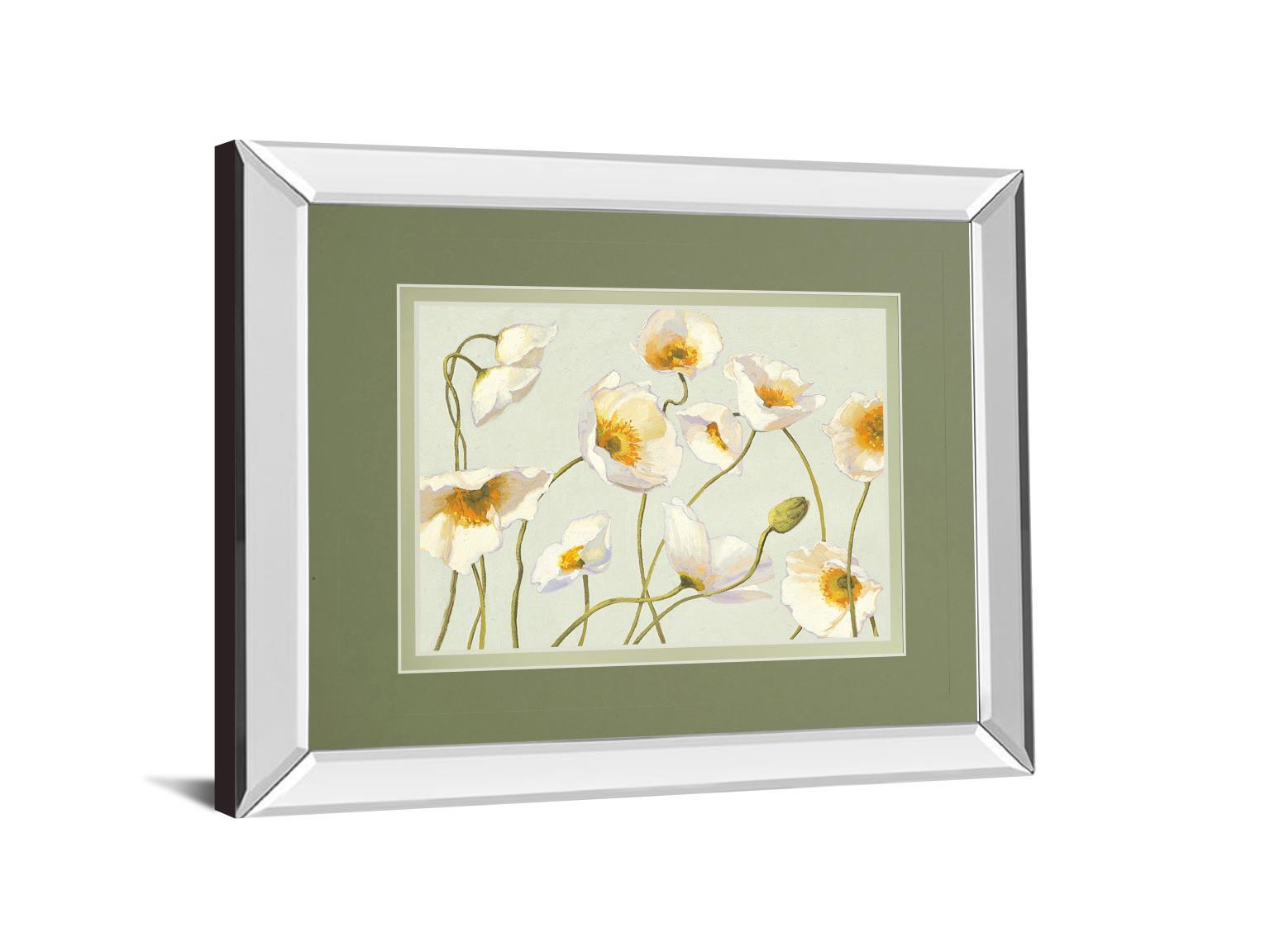 White Bright Poppies By Novak - Mirror Framed Print Wall Art - White Classy Art