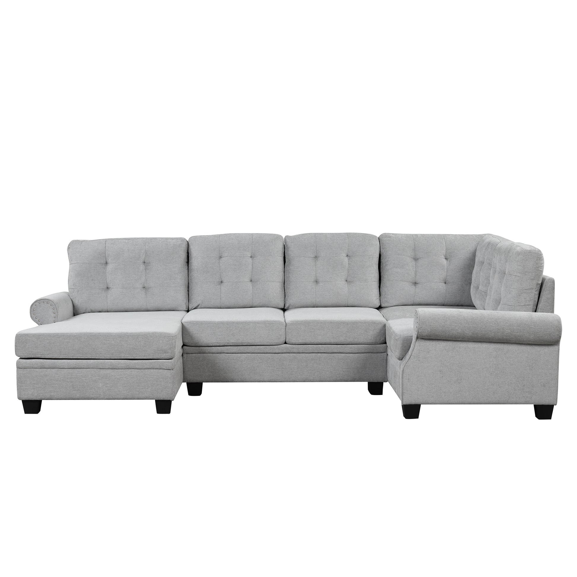 120" Modern U-Shaped Corner Sectional Sofa Upholstered Linen Fabric Sofa Couch for Living Room, Bedroom, Gray House to Home Furnishings LLC