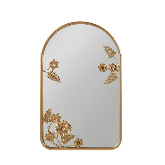 Arched Metal Floral Wall Mirror Gold