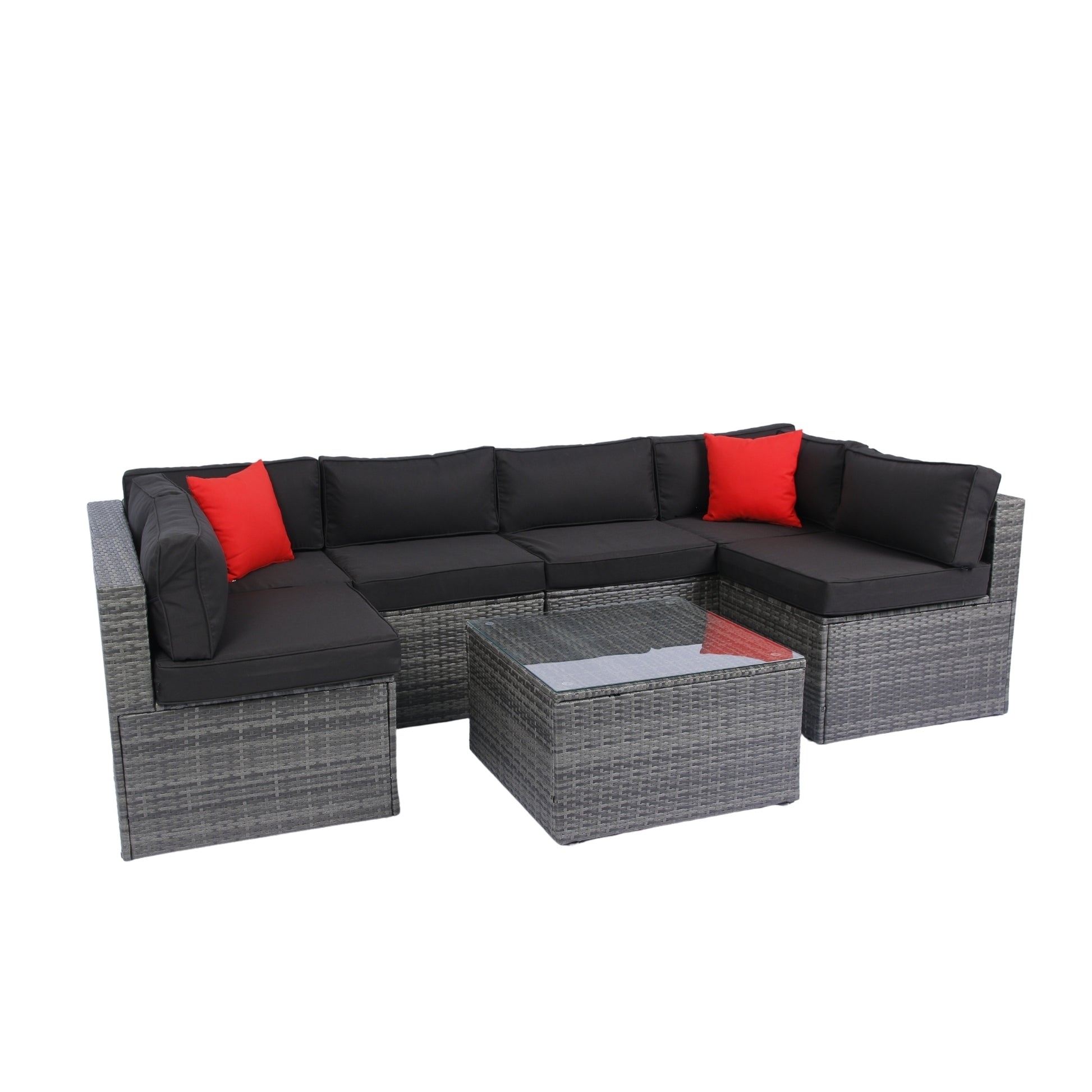 5 Pieces PE Rattan sectional Outdoor Furniture Cushioned U Sofa set with 2 Pillow Grey wicker + Black Cushion House to Home Furnishings LLC