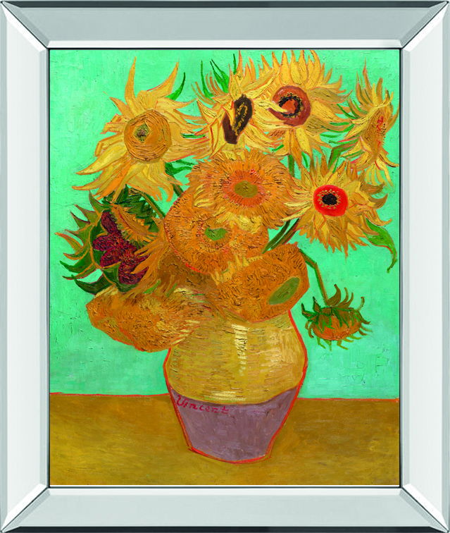 Still Life Vase With Twelve Sunflowers, January 1889 By Vincent Van Gogh - Mirror Framed Print Wall Art - Yellow Classy Art