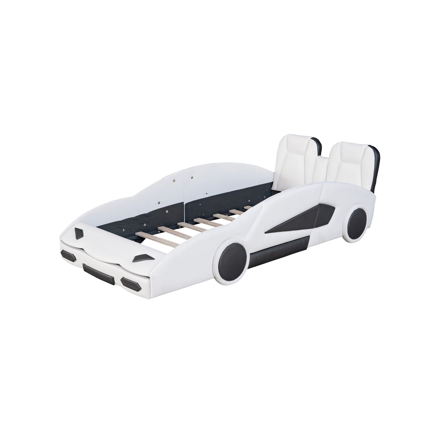 Twin Size Race Car-Shaped Platform Bed with Wheels, White House to Home Furnishings LLC