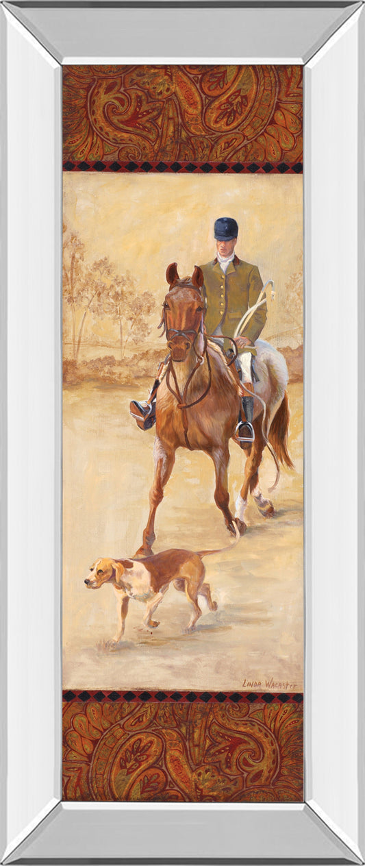 On The Hunt Il By Linda Wacaster - Mirror Framed Print Wall Art - Beige Classy Art