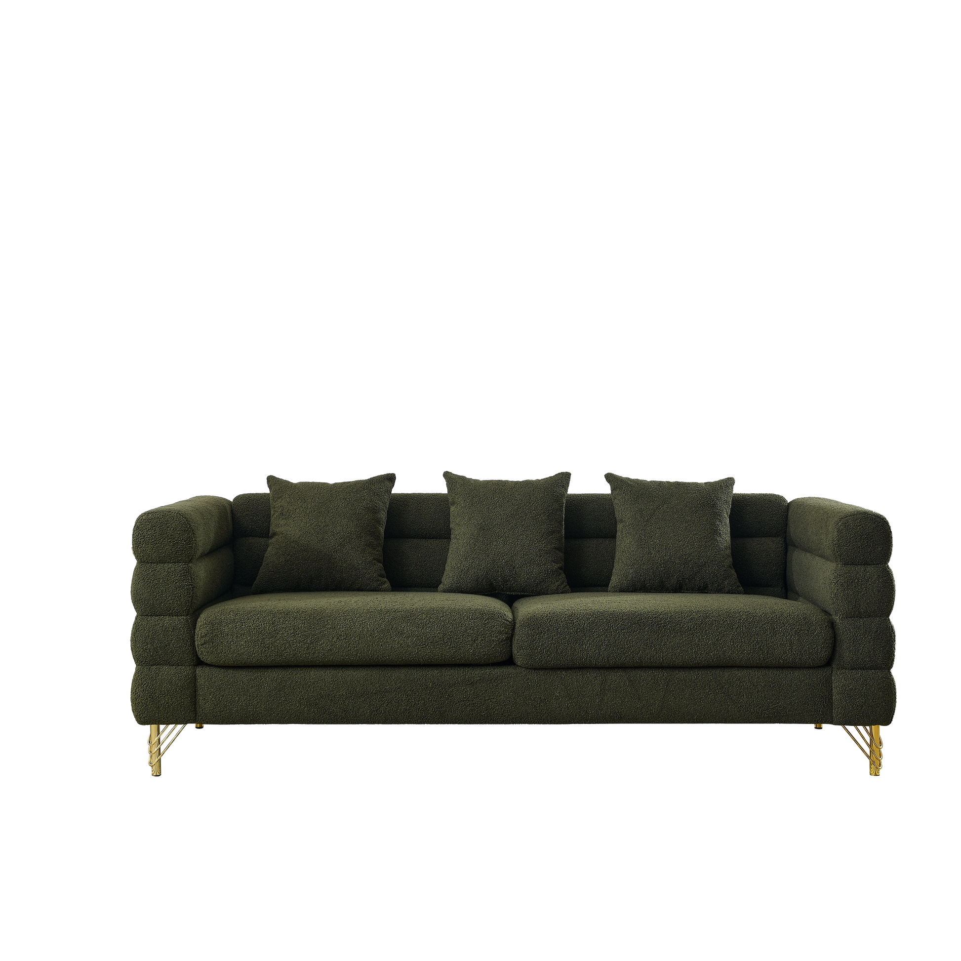 81Inch Oversized 3 Seater Sectional Sofa, Living Room Comfort Fabric Sectional Sofa - Deep Seating Sectional Sofa, Soft Sitting with 3 Pillows for Living Room, Bedroom, Office Green teddy (W834S00033) House to Home Furnishings LLC