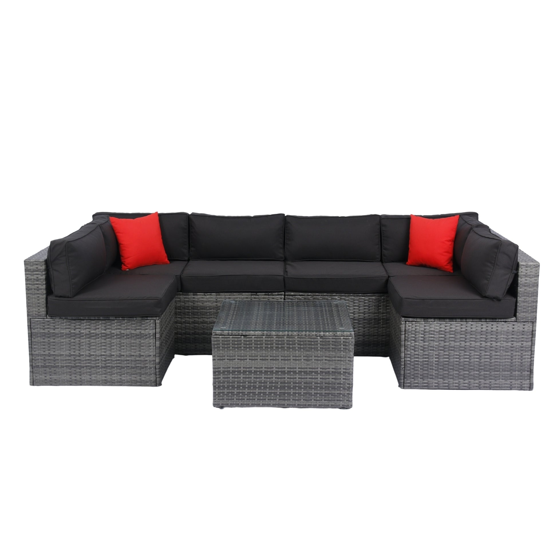 5 Pieces PE Rattan sectional Outdoor Furniture Cushioned U Sofa set with 2 Pillow Grey wicker + Black Cushion House to Home Furnishings LLC