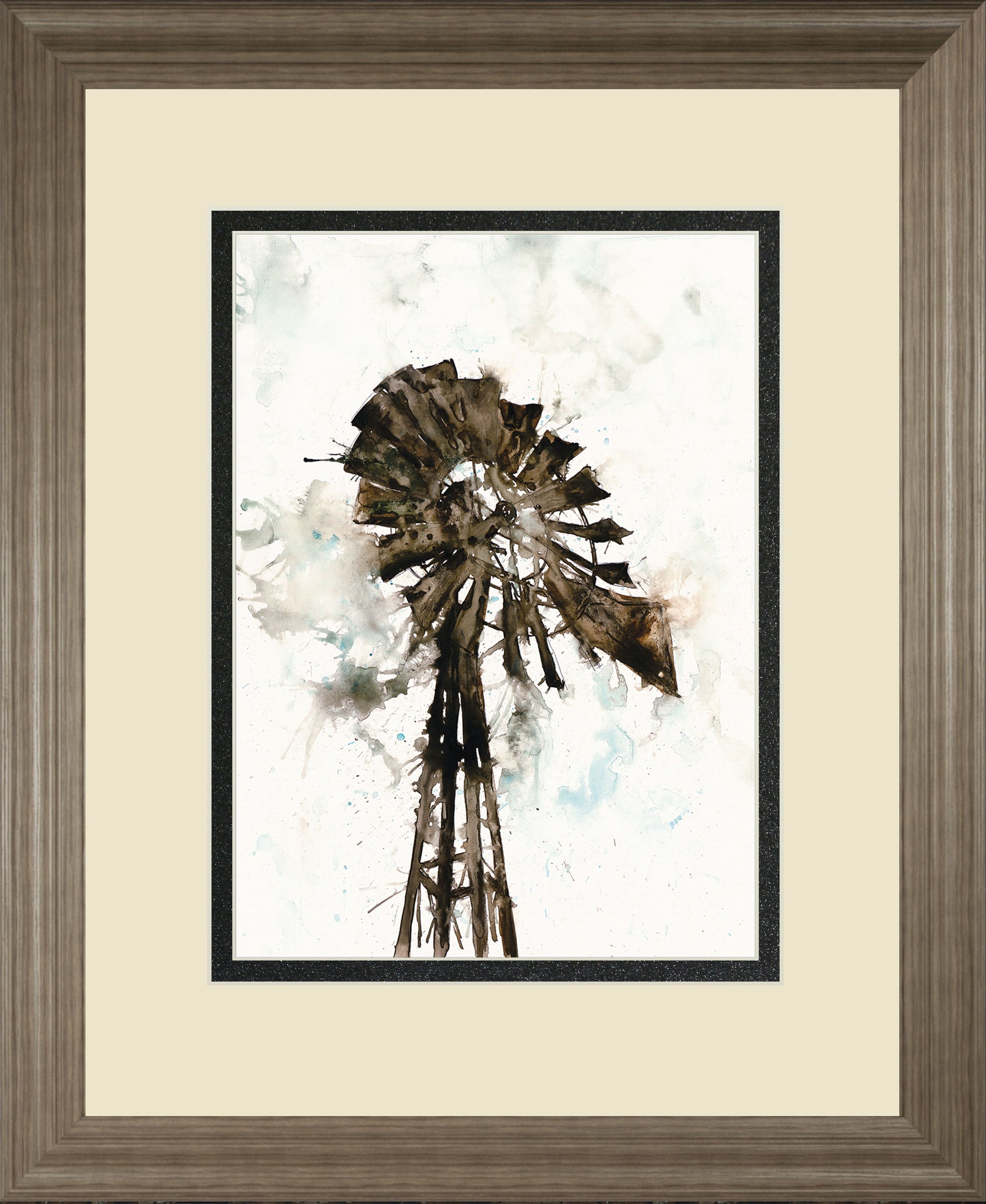 Watercolor Windmill By White Ladder - Framed Print Wall Art - Black Classy Art