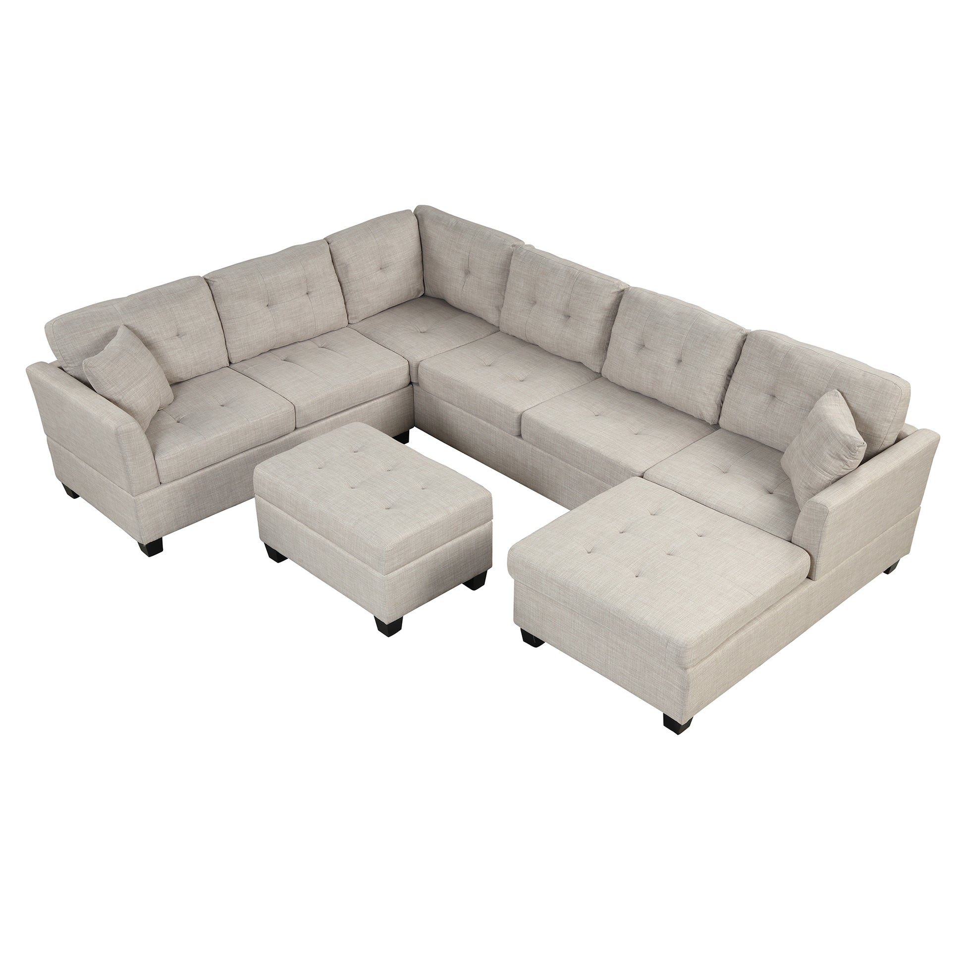 121.3" Oversized Sectional Sofa with Storage Ottoman, U Shaped Sectional Couch with 2 Throw Pillows for Large Space Dorm Apartment House to Home Furnishings LLC