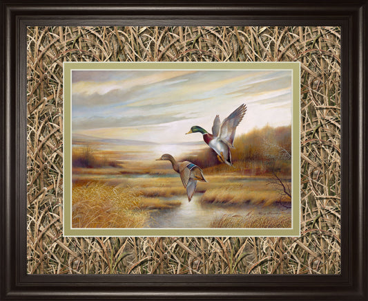 34x40 Mallards By Ruanne Manning And Mossy Oak Native Living - Framed Print Wall Art - Dark Brown Classy Art