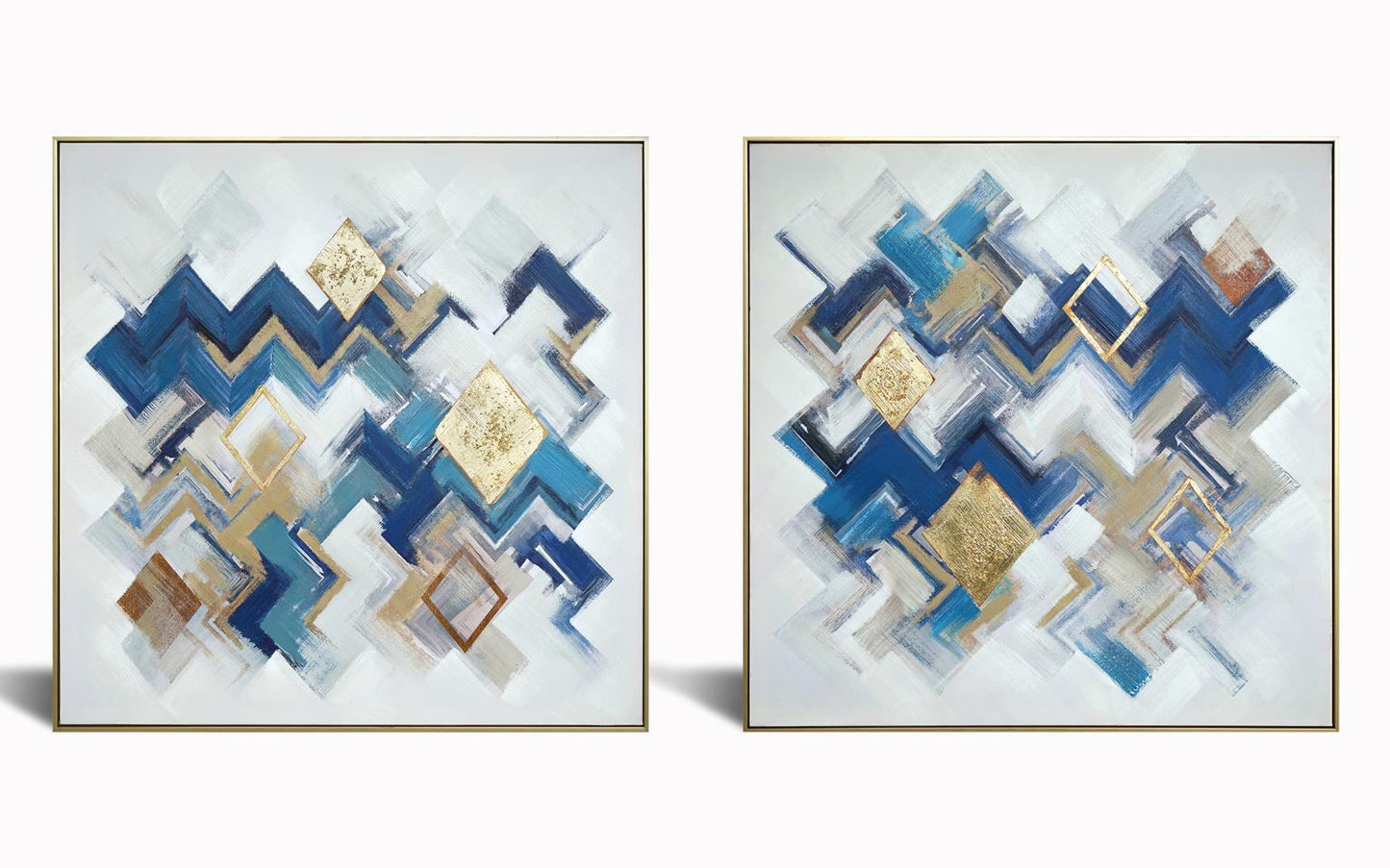 Hand Painted Textured Canvas in Frame 78x39 (Set of 2) - Blue Classy Art