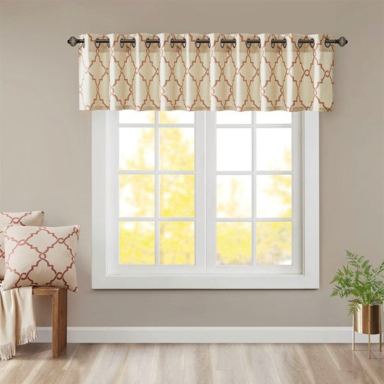 Fretwork Print Grommet Top Window Valance Beige/Spice Olliix.com