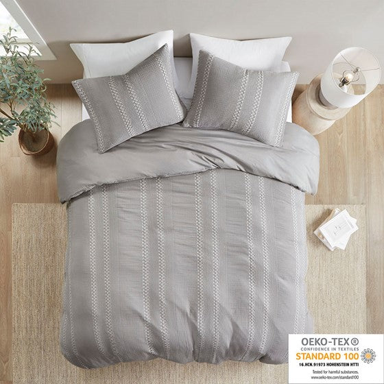 3 Piece Cotton Gauze Waffle Weave Comforter Set Grey Full/Queen Olliix.com