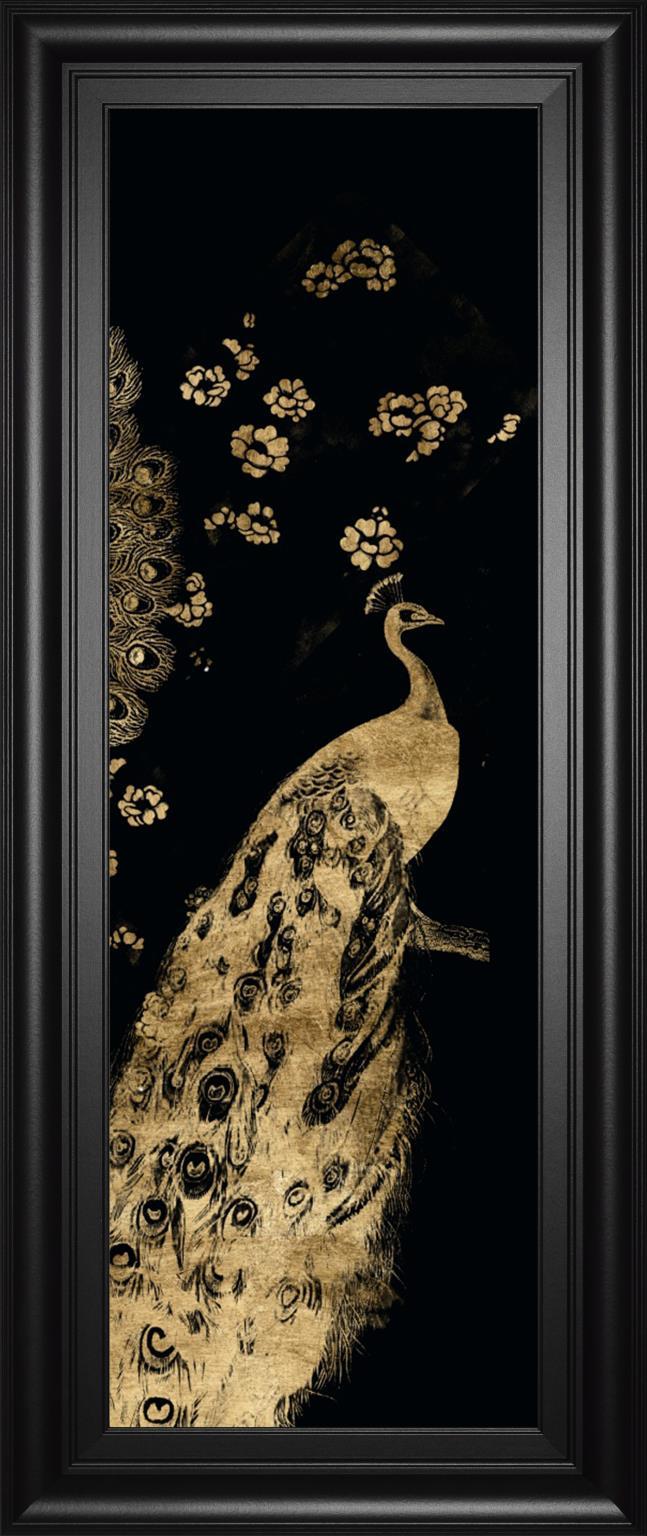 18x42 Gilded Peacock Triptych III By Jennifer Goldberger - Black Classy Art