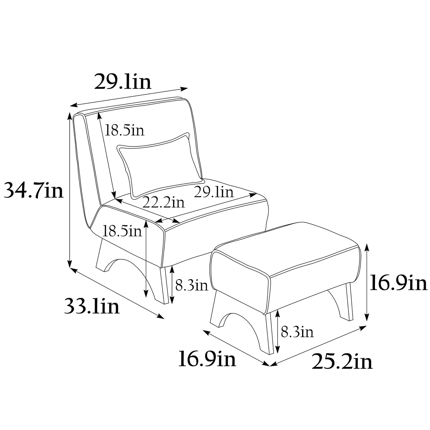 29.13" Wide Accent Chair with Ottoman lounge Armless chair Upholstered Reading Chair Single Sofa with Walnut Wooden Leg and Throw Pillow for Living Room Bedroom Dorm Room Office,  Green Corduroy House to Home Furnishings LLC