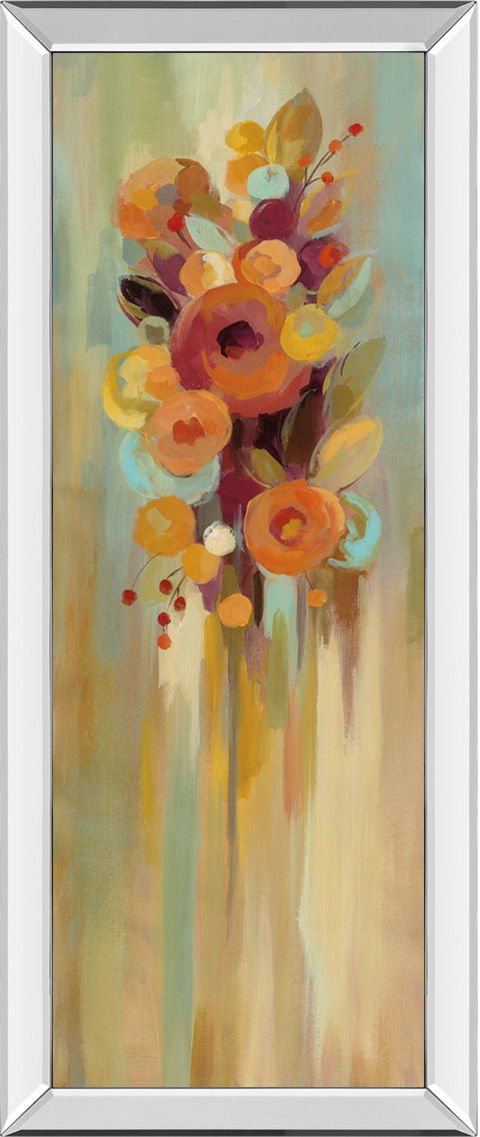 Tall Autumn Flowers I By Silvia Vassileva - Mirrored Frame Wall Art - Light Brown Classy Art