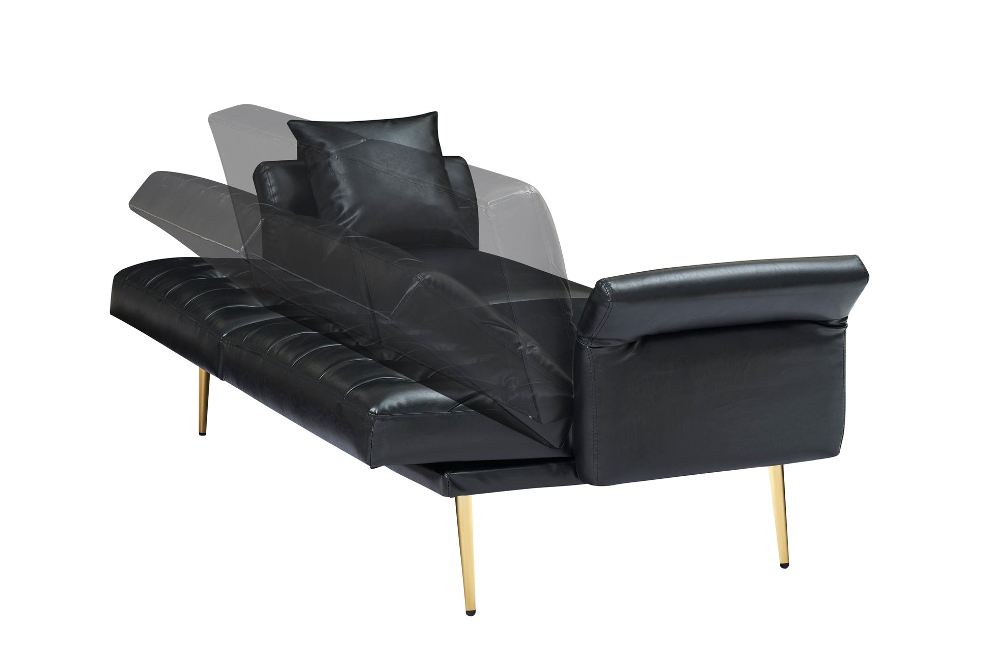 67.71 Inch Black Faux Leather sofa bed with adjustable arms House to Home Furnishings LLC