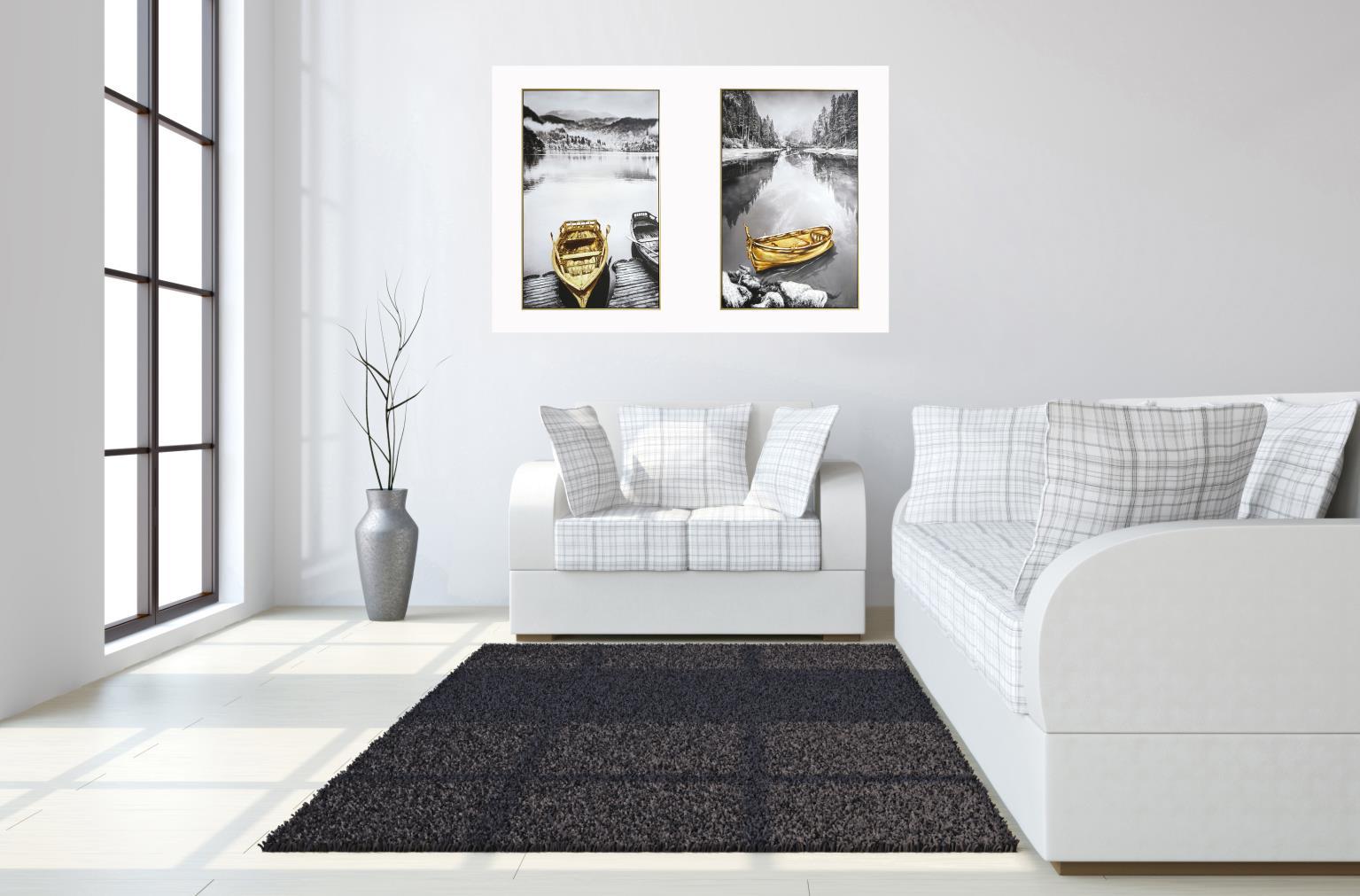 Hand Painted Textured 64x47 Canvas in Frame (Set of 2) - Dark Gray Classy Art