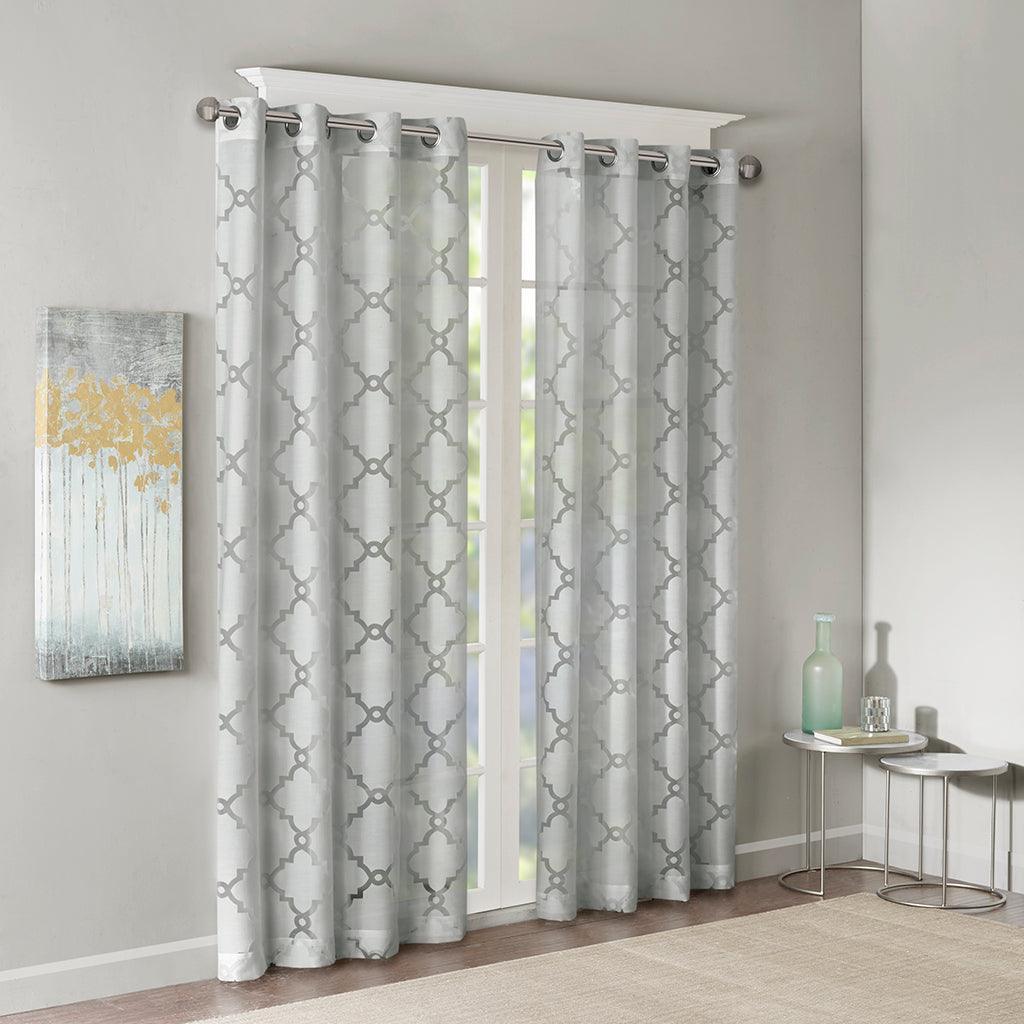 Eden 63" Fretwork Burnout Sheer Panel Gray Olliix.com