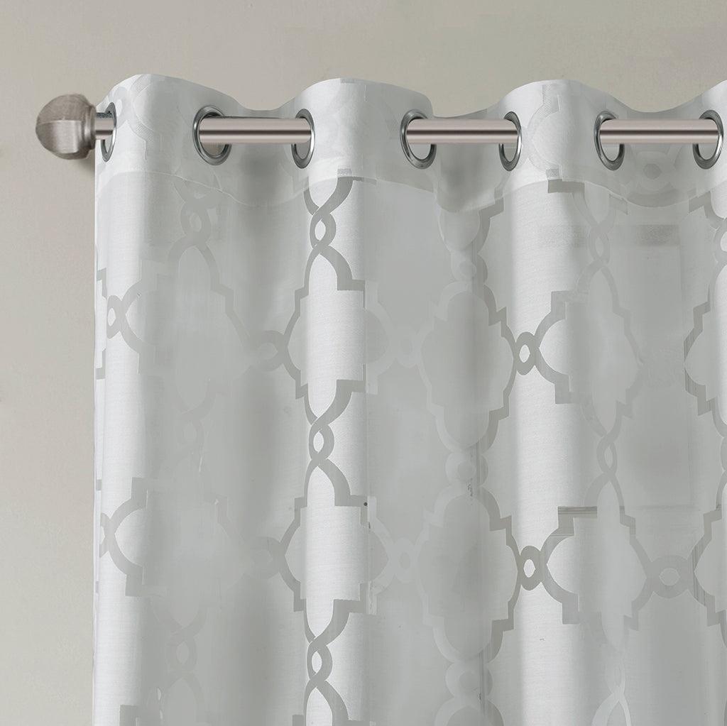 Eden 63" Fretwork Burnout Sheer Panel Gray Olliix.com