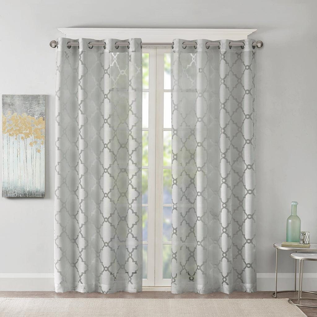 Eden 63" Fretwork Burnout Sheer Panel Gray Olliix.com