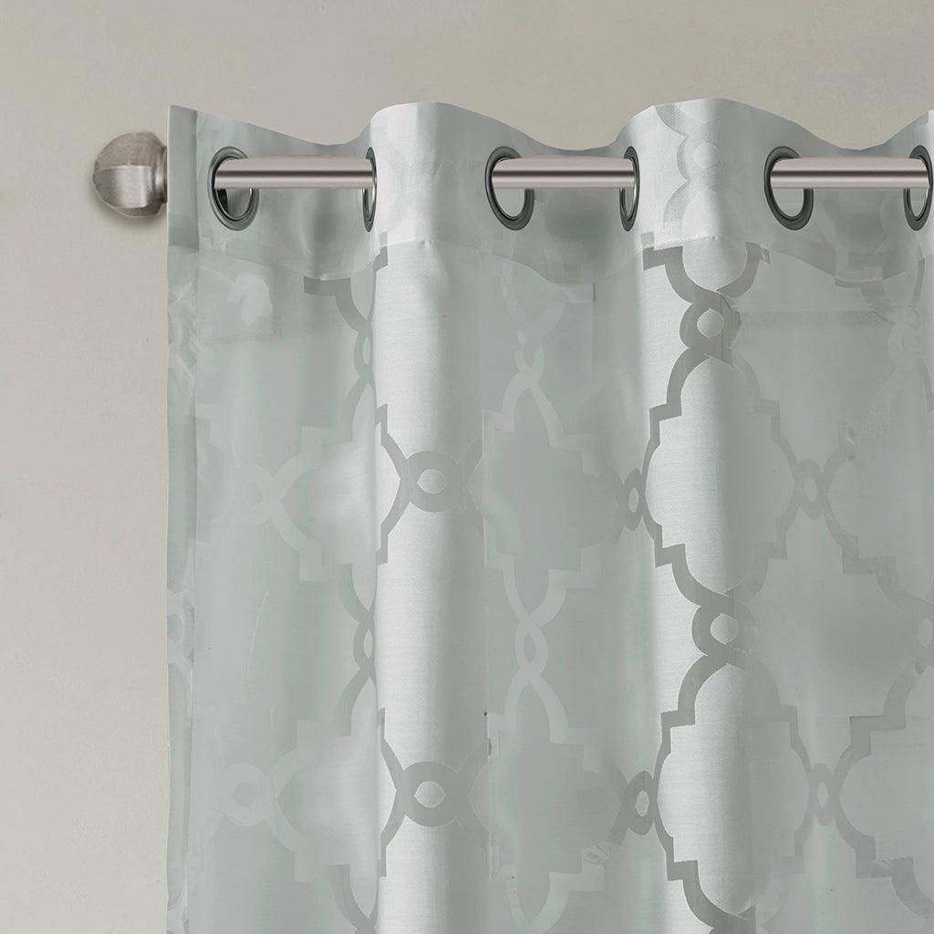 Eden 63" Fretwork Burnout Sheer Panel Gray Olliix.com